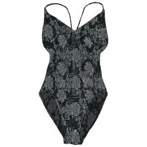 VTG AUTH Christian Dior Black Low Back High Cut Floral Print One Piece Swimsuit